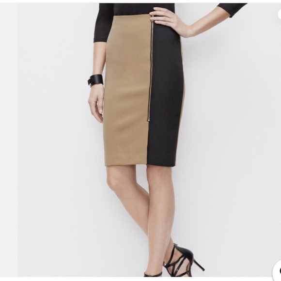 🖤🤎Ann Taylor Tan & Black Color-block Pencil Skirt-SZ 4-EUC - Picture 1 of 15